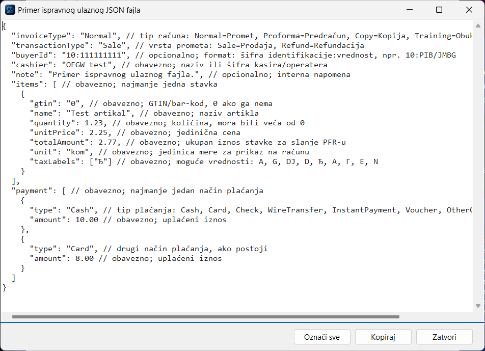 Primer ulaznog JSON fajla