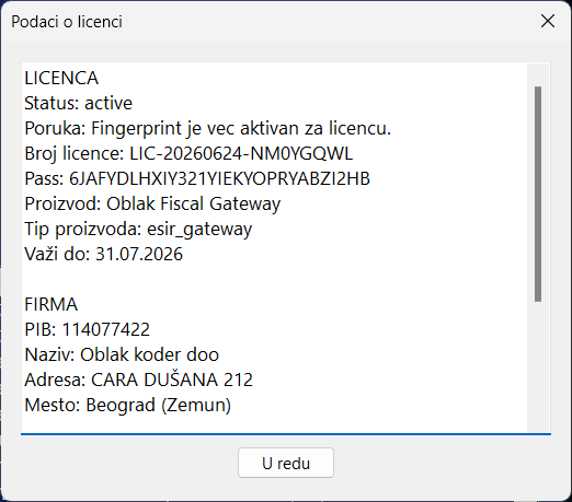 Podaci o licenci